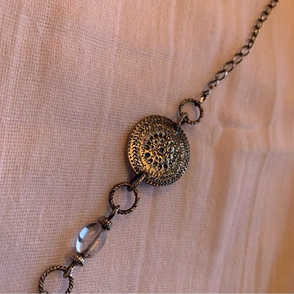 Silpada 925 sterling silver oxidized, etched coin and crystal drop pendant - Picture 10 of 11